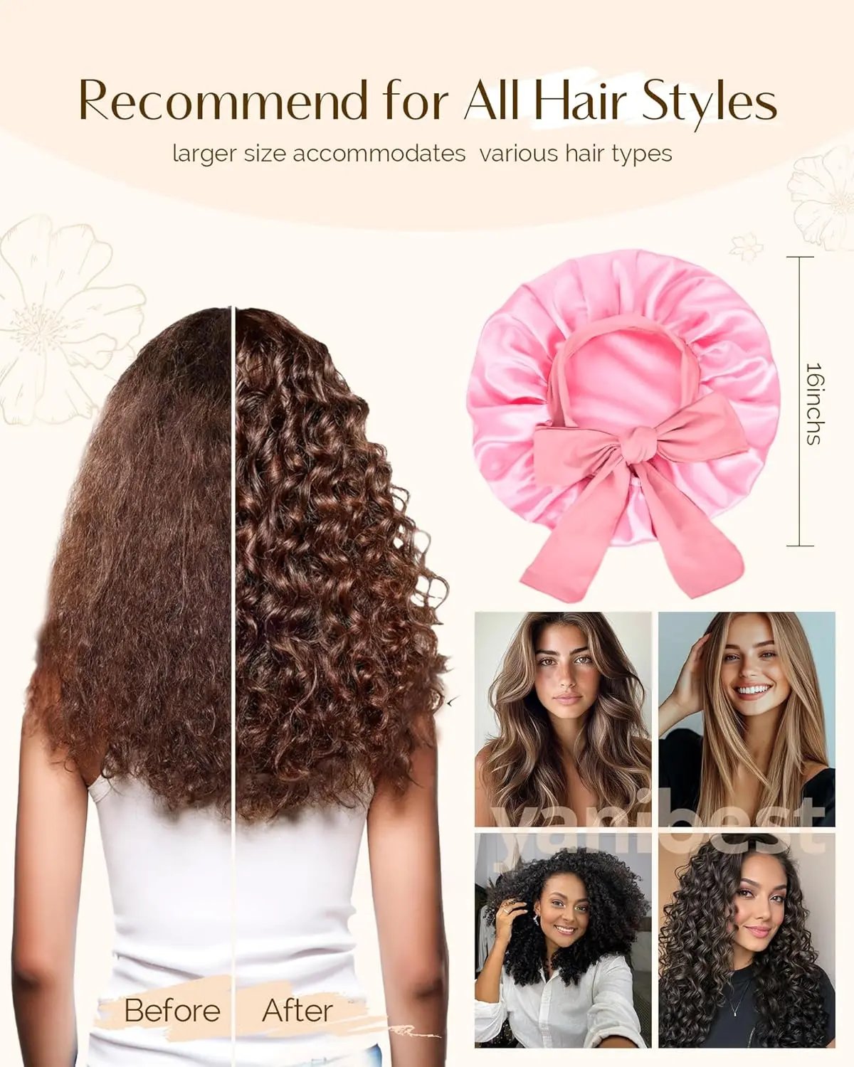 Butter Satin Bonnet with Tie Band - Light Pink YANIBEST