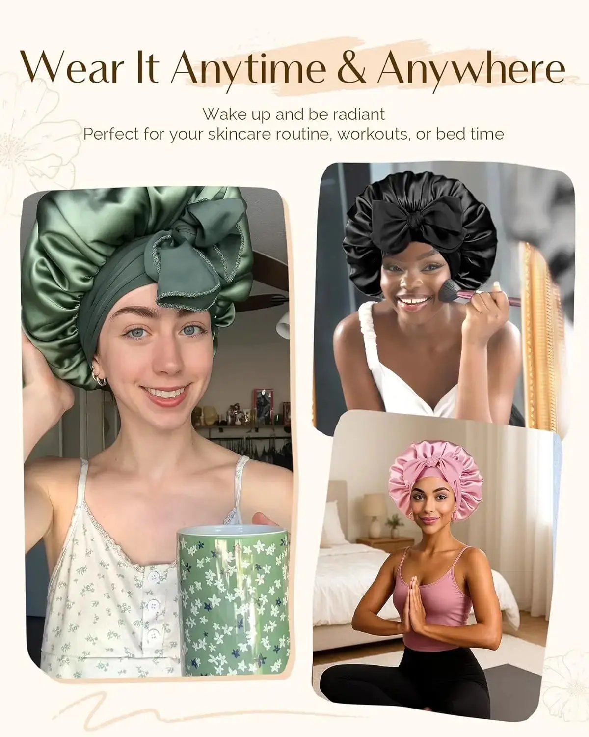 Butter Satin Bonnet with Tie Band - Black YANIBEST