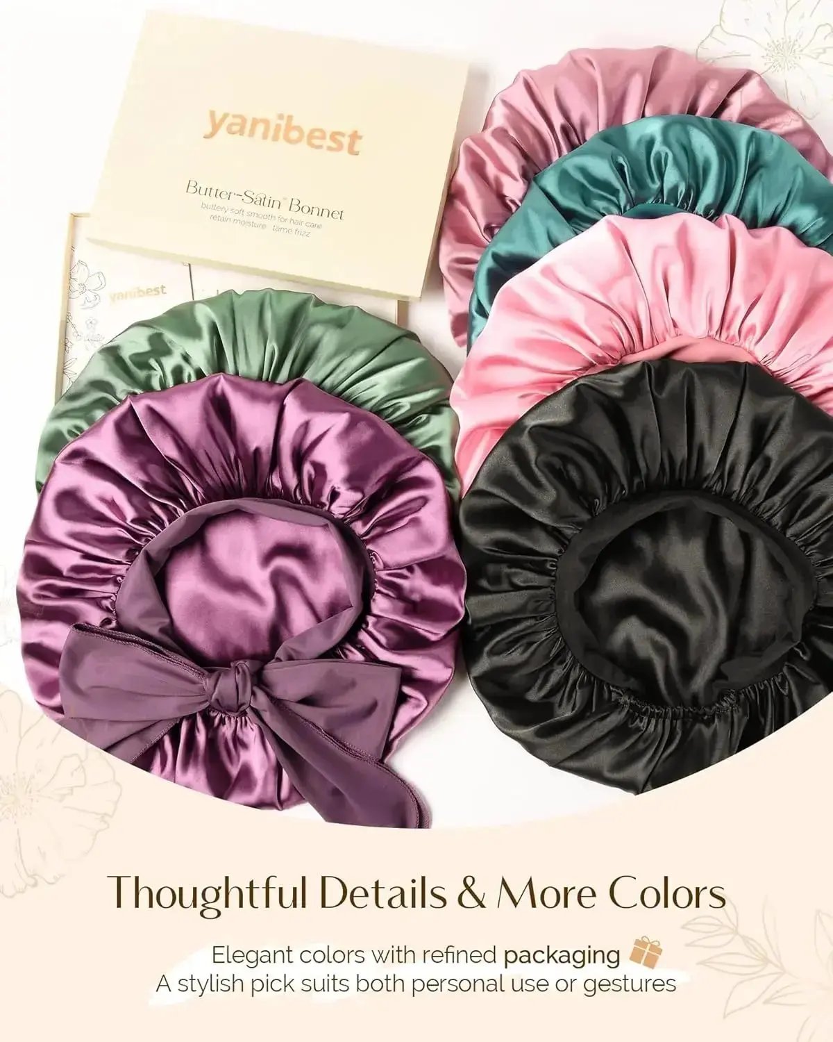 Butter Satin Bonnet with Tie Band - Purple Pink YANIBEST