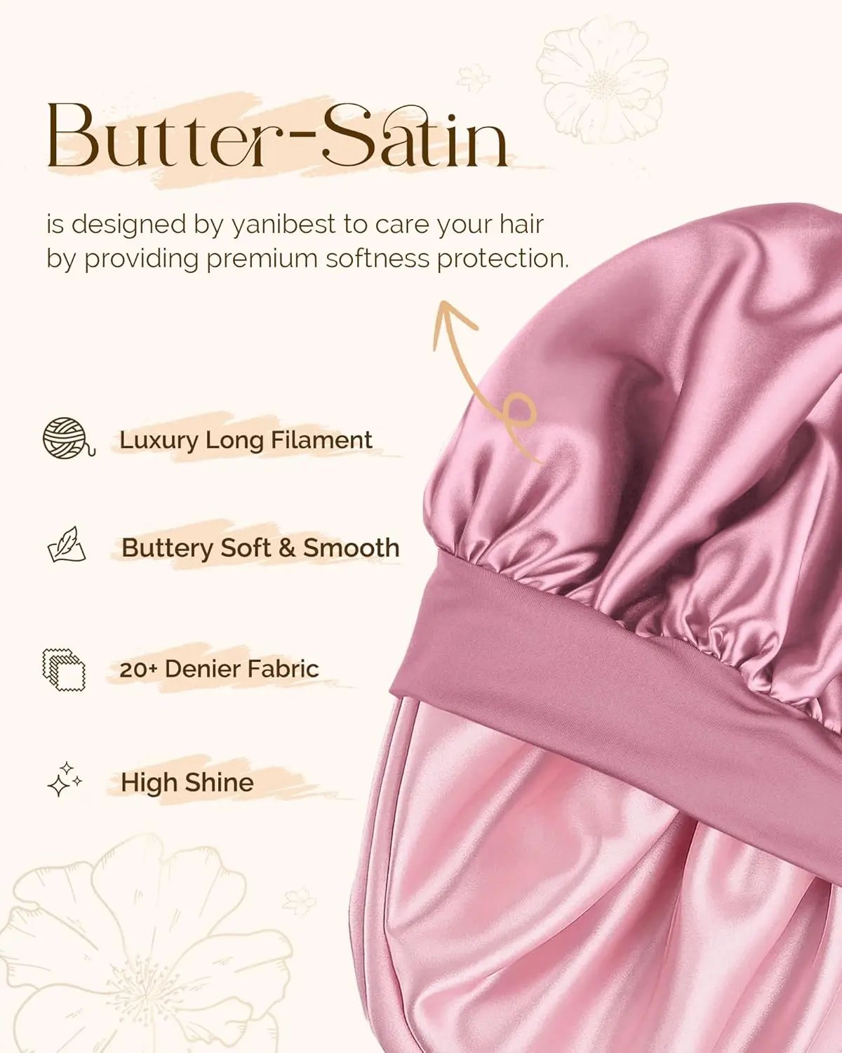 Butter Satin Bonnet with Tie Band - Purple Pink YANIBEST