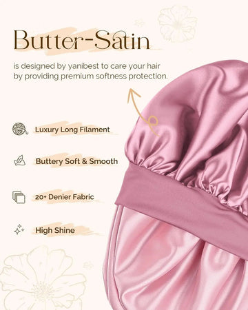 Butter Satin Bonnet with Tie Band - Purple Pink