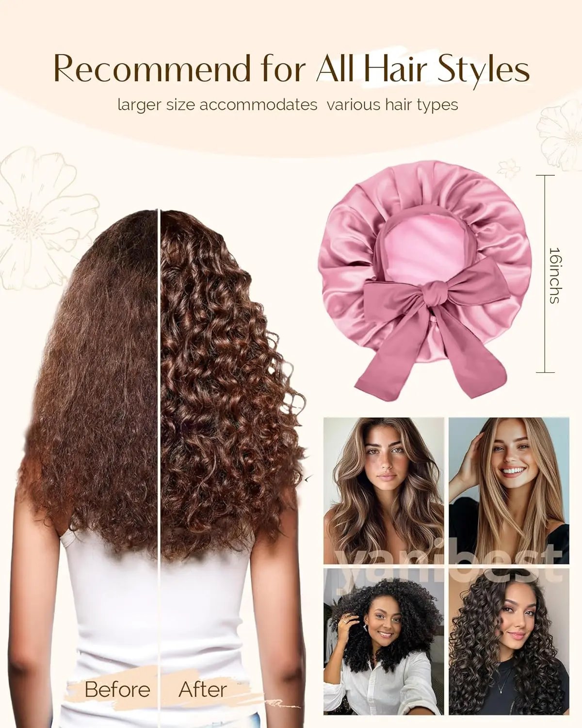 Butter Satin Bonnet with Tie Band - Purple Pink YANIBEST