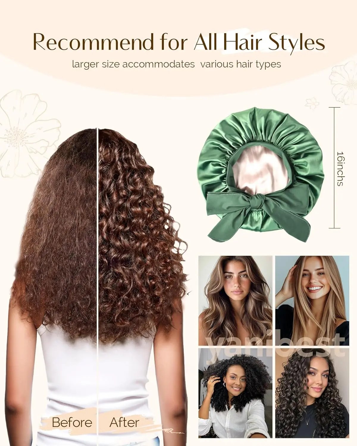 Butter Satin Bonnet with Tie Band - Sage Green YANIBEST