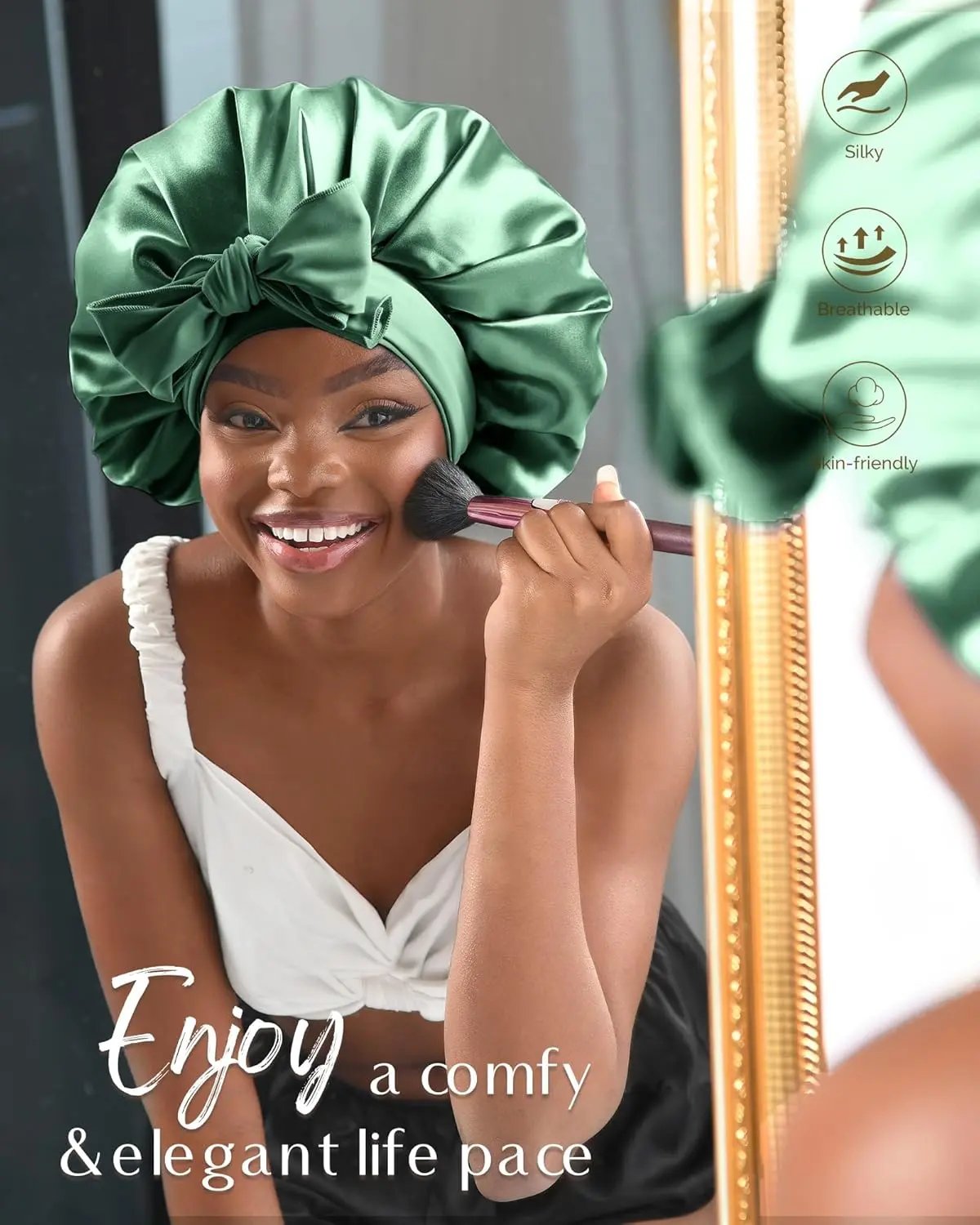 Butter Satin Bonnet with Tie Band - Sage Green YANIBEST