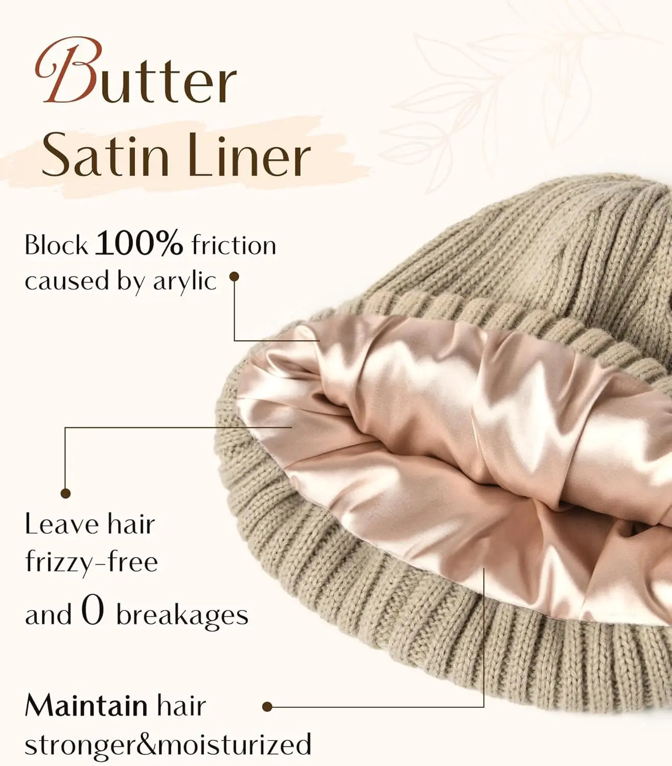 Butter Satin Lined Knit Skull Beanie - Ash Grey YANIBEST