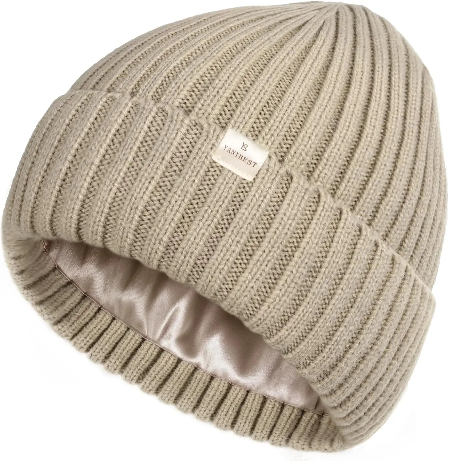 Butter Satin Lined Knit Skull Beanie - Ash Grey YANIBEST