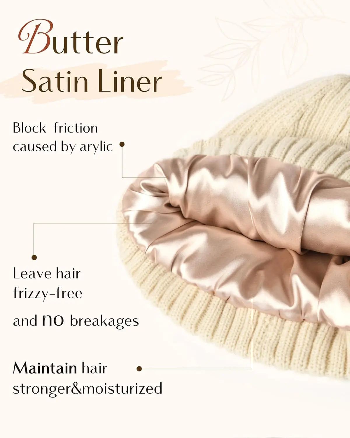 Butter Satin Lined Knit Skull Beanie - Beige YANIBEST