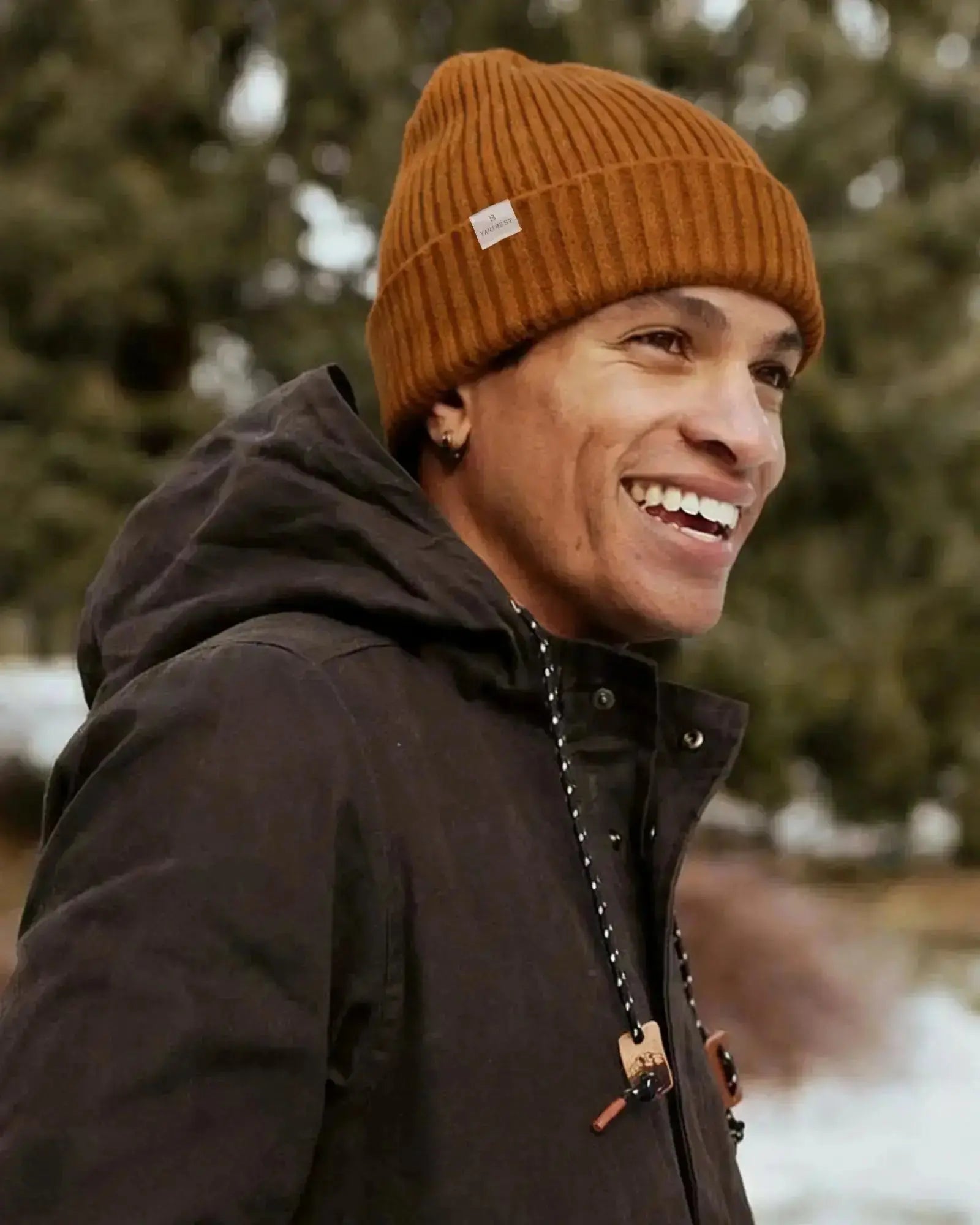 Butter Satin Lined Knit Skull Beanie - Dark Orange YANIBEST