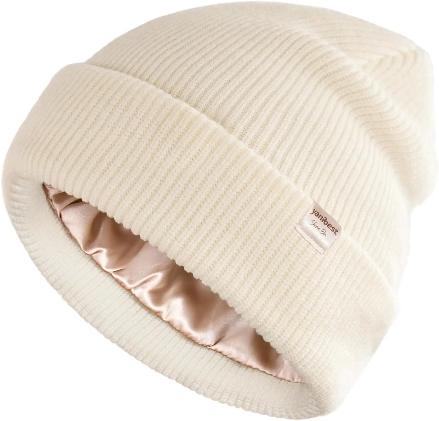 Butter Satin Lined Knit Skull Beanie - Cream Beige YANIBEST