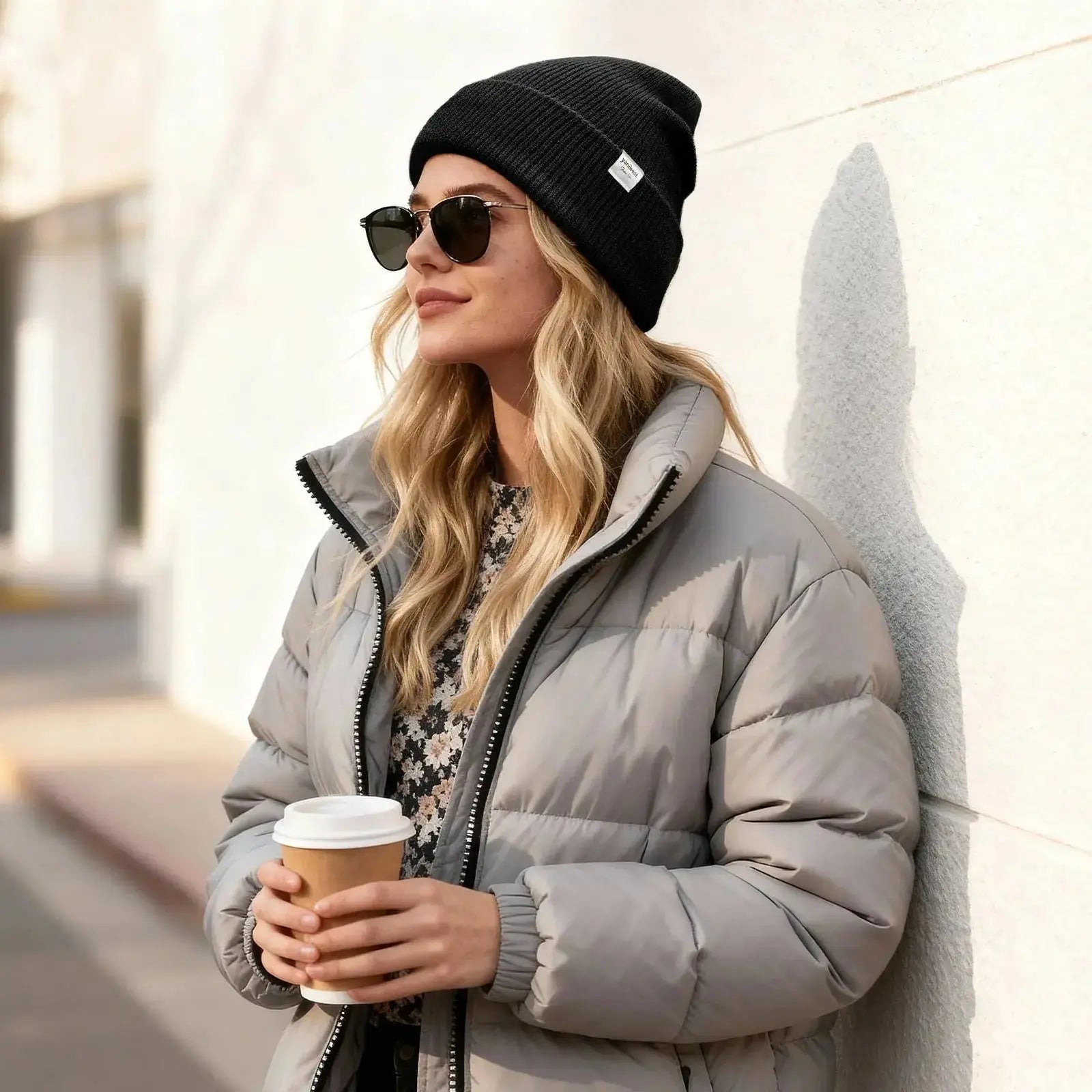 Butter Satin Lined Knit Skull Beanie - Black Black YANIBEST