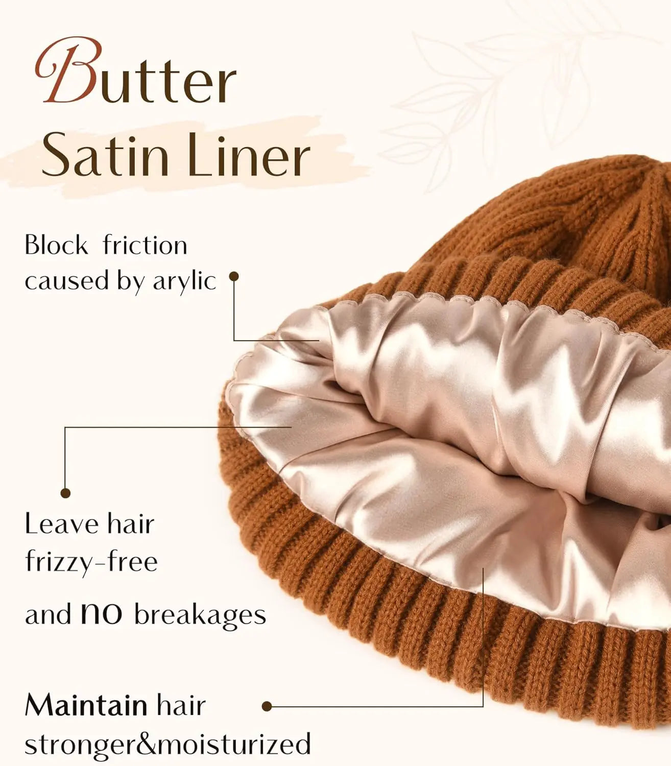 Butter Satin Lined Knit Skull Beanie - Dark Orange YANIBEST