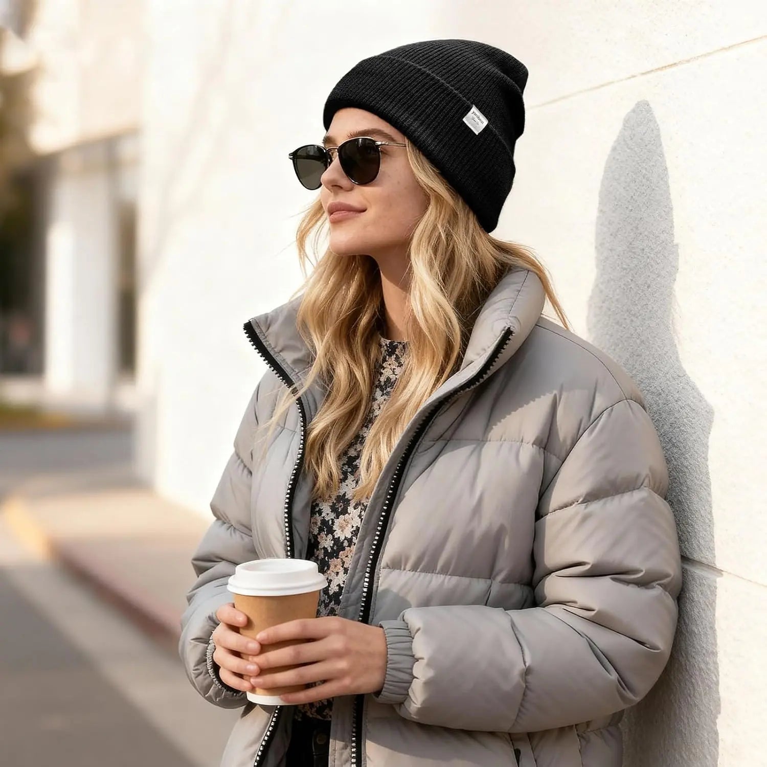 Butter Satin Lined Knit Skull Beanie - Light Greige YANIBEST