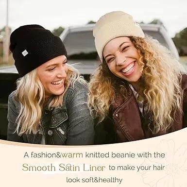 Butter Satin Lined Knit Skull Beanie - Light Grey YANIBEST