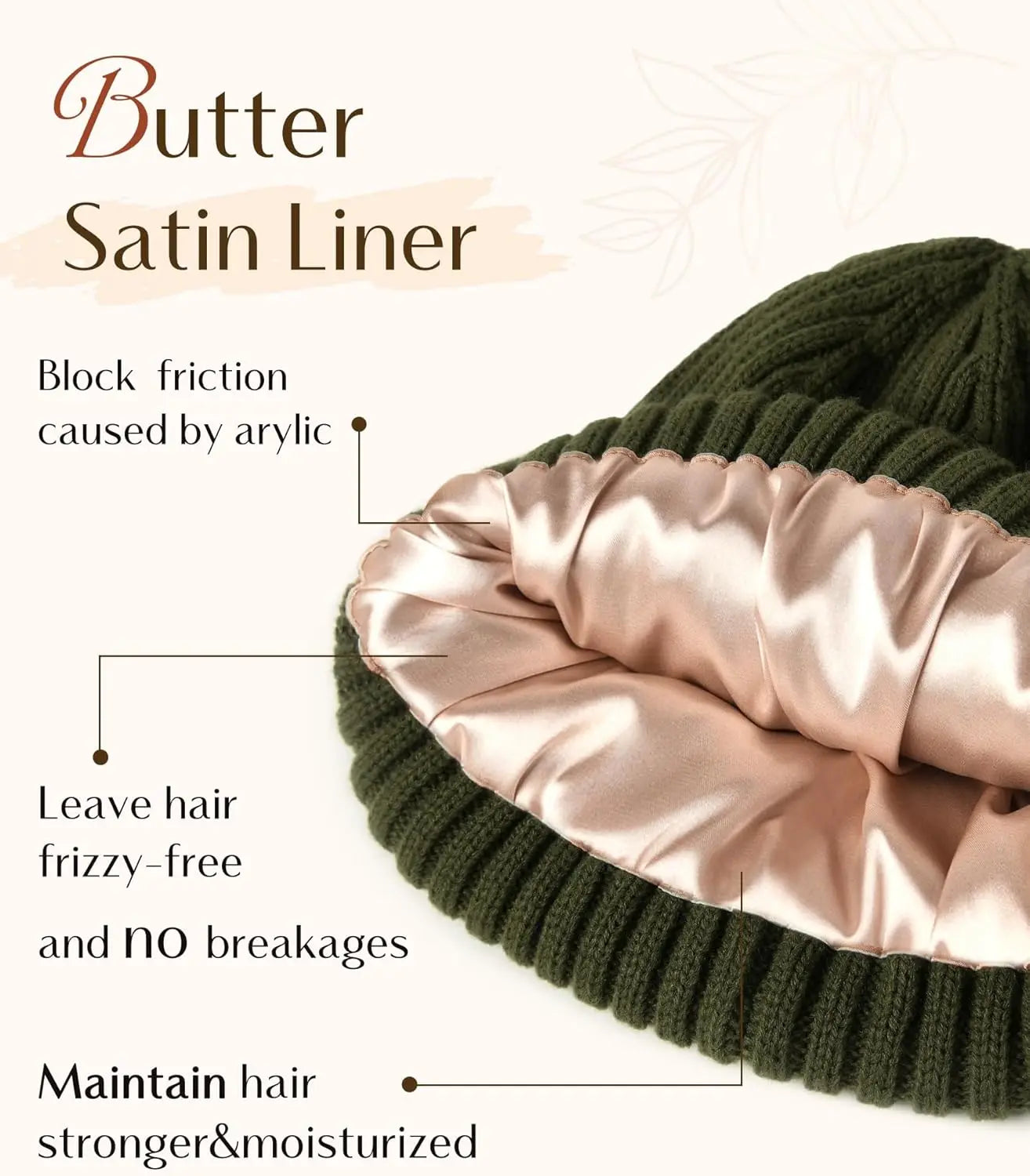 Butter Satin Lined Knit Skull Beanie - Navy Green YANIBEST