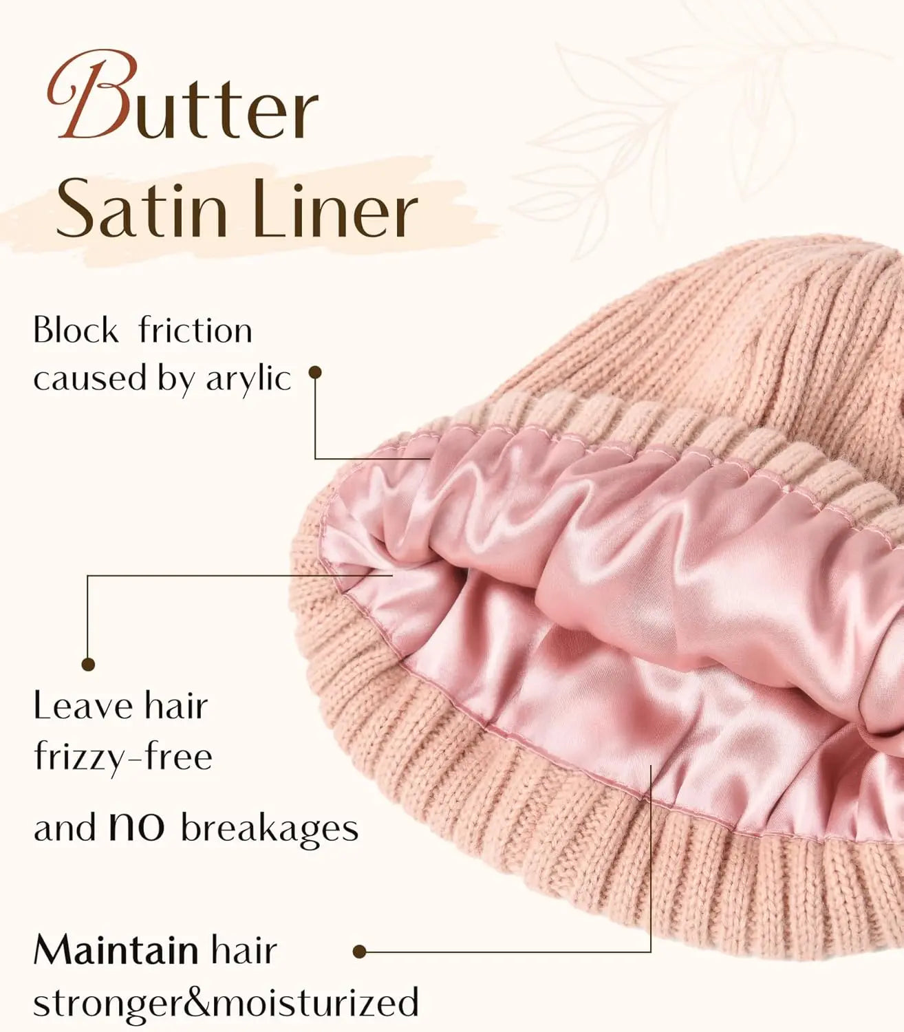 Butter Satin Lined Knit Skull Beanie - Pink YANIBEST