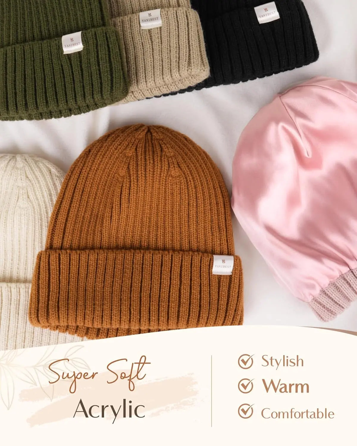 Butter Satin Lined Knit Skull Beanie - Pink YANIBEST