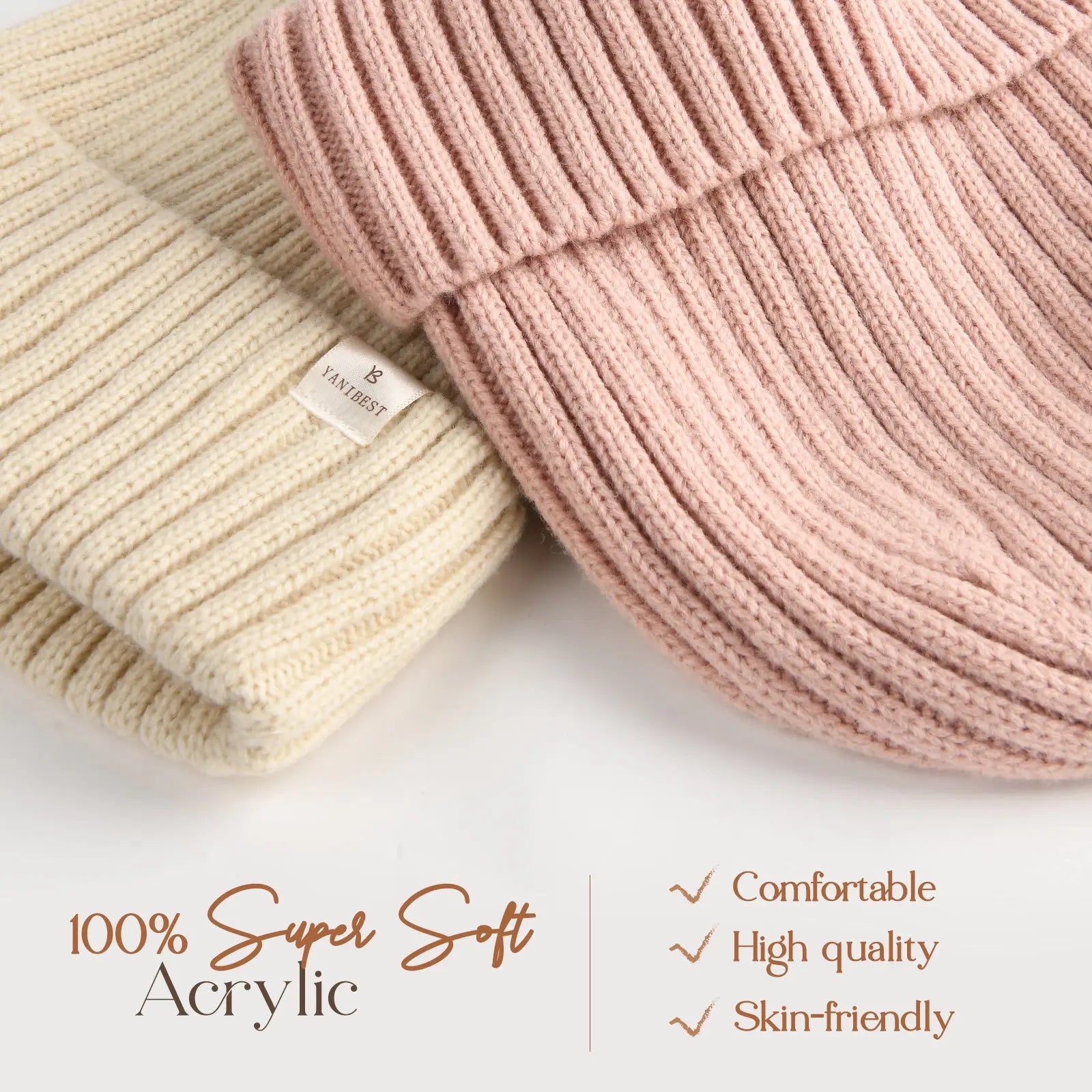 Butter Satin Lined Knit Skull Beanie - Pink YANIBEST