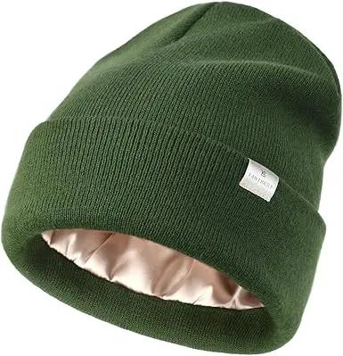 Butter Satin Lined Knit Skull Beanie - Slate Green YANIBEST