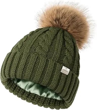 Butter Satin Lined Pom Winter Beanie - Forest Green YANIBEST