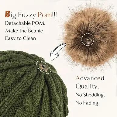 Butter Satin Lined Pom Winter Beanie - Forest Green YANIBEST