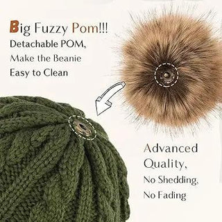 Butter Satin Lined Pom Winter Beanie - Forest Green YANIBEST