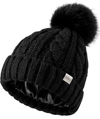 Butter Satin Lined Pom Winter Beanie YANIBEST