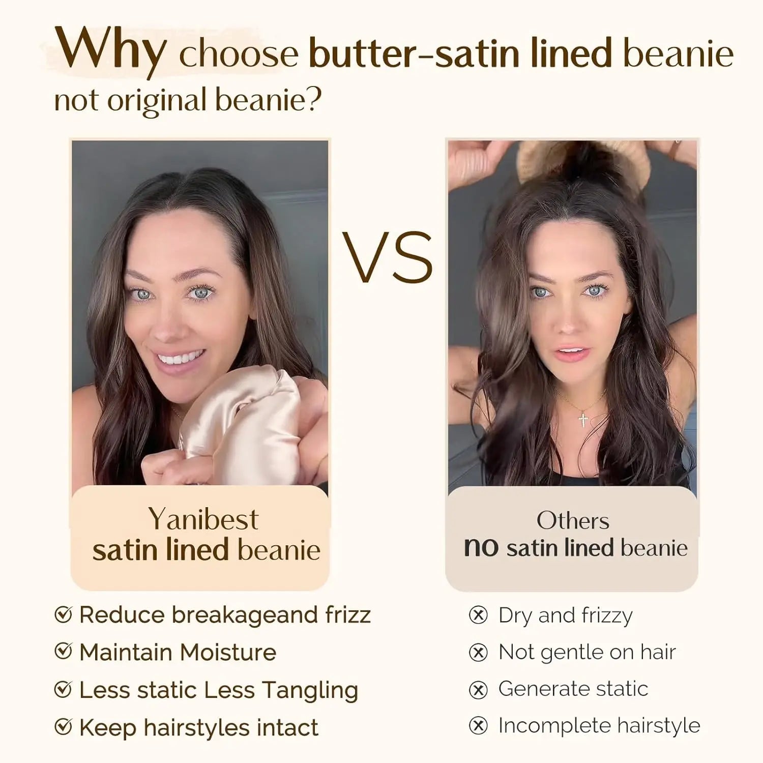 Butter Satin Lined Slouchy Beanie - Beige YANIBEST