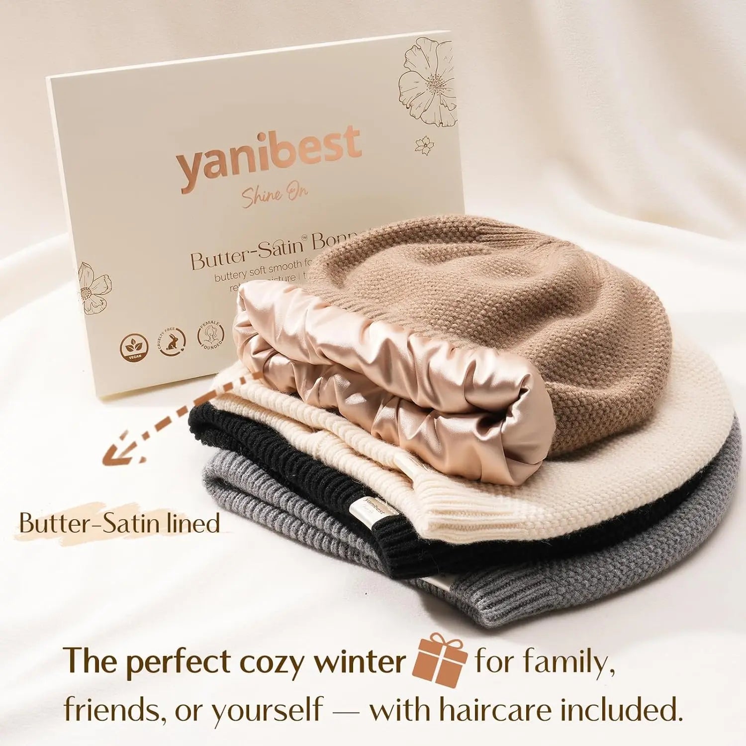 Butter Satin Lined Slouchy Beanie - Black YANIBEST