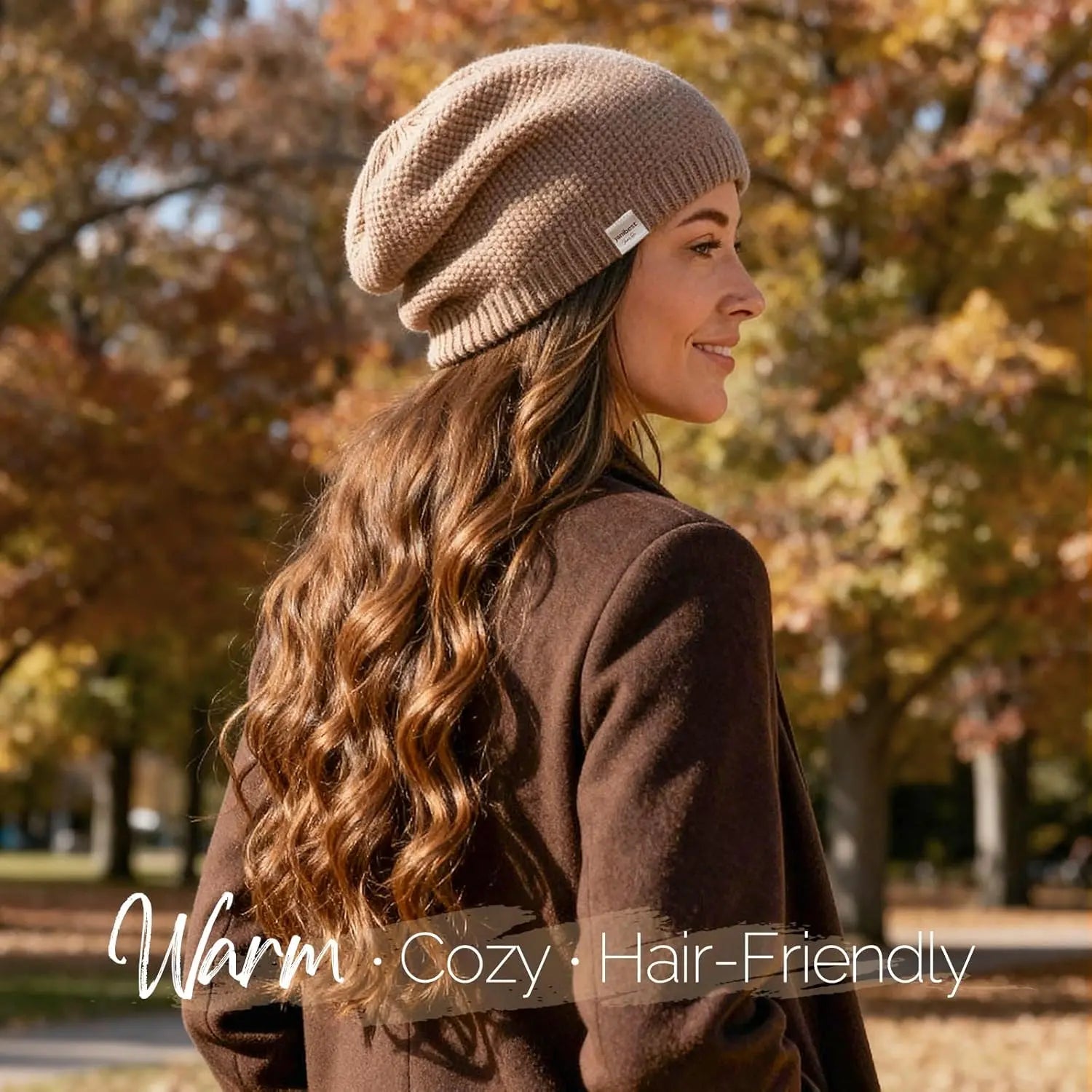Butter Satin Lined Slouchy Beanie - Camel YANIBEST