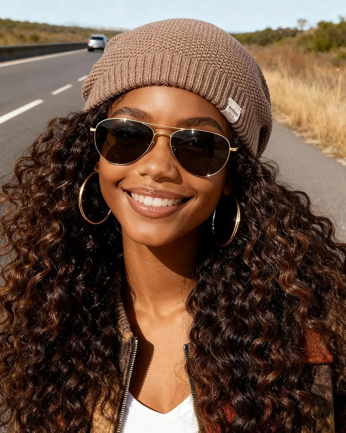 Butter Satin Lined Slouchy Beanie - Camel YANIBEST