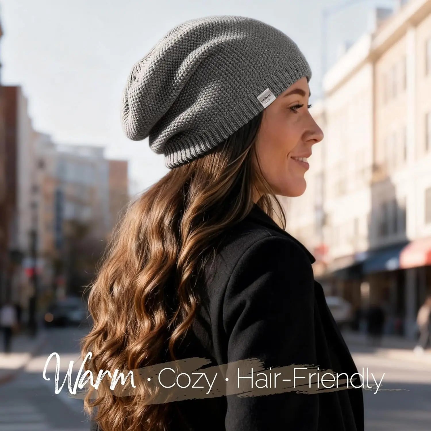 Butter Satin Lined Slouchy Beanie - Gray YANIBEST