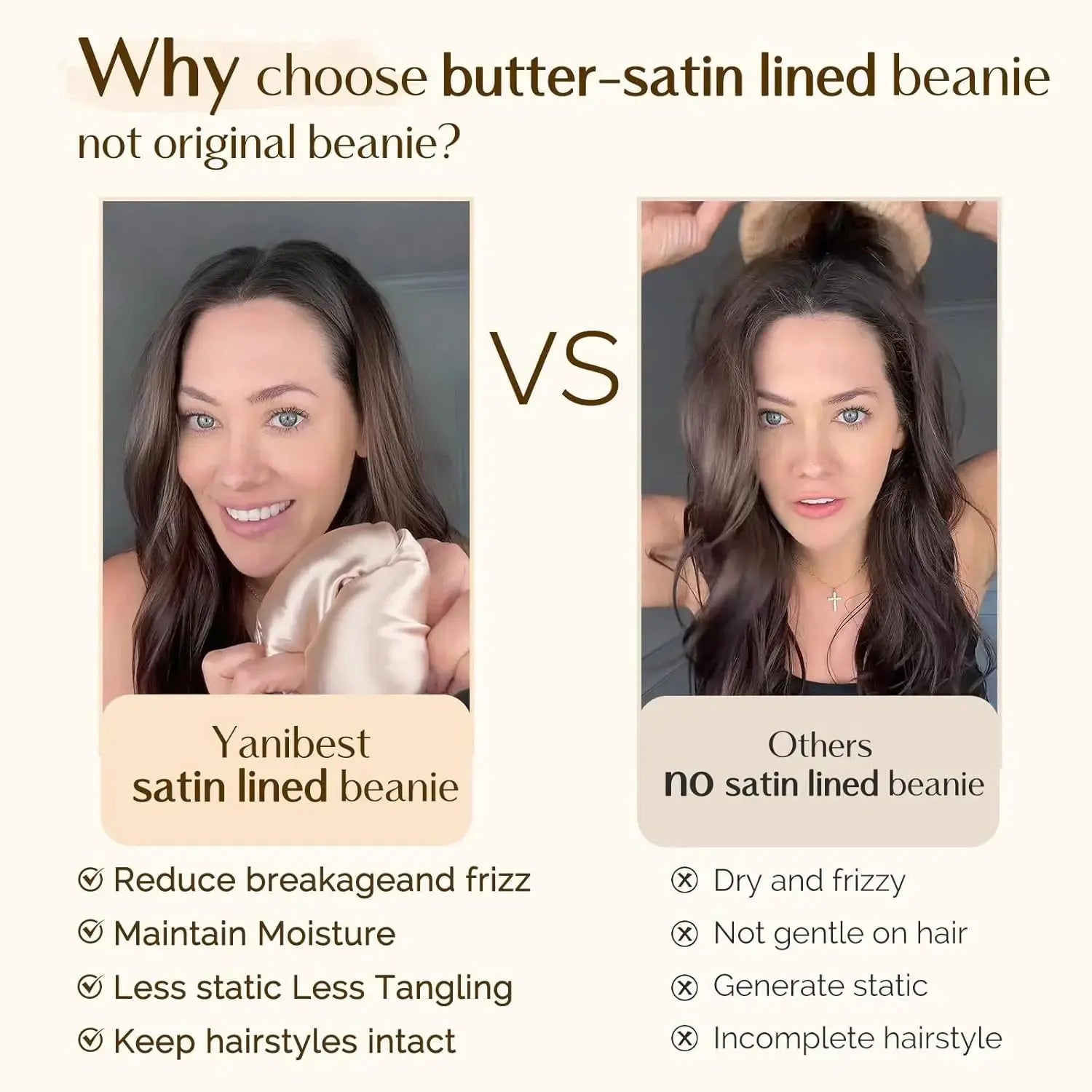 Butter Satin Lined Slouchy Beanie - Black YANIBEST