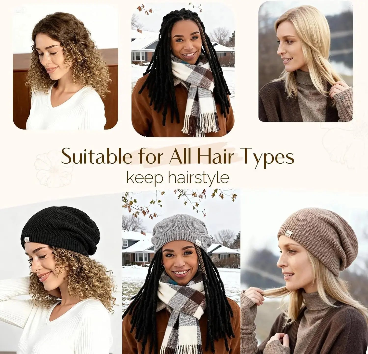 Butter Satin Lined Slouchy Beanie - Black YANIBEST