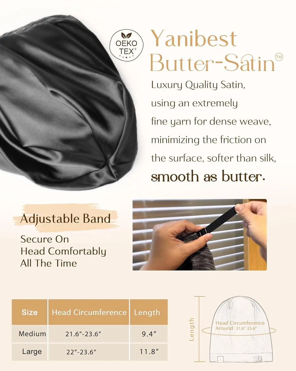 Butter Satin Lined Slouchy Cap | Black YANIBEST