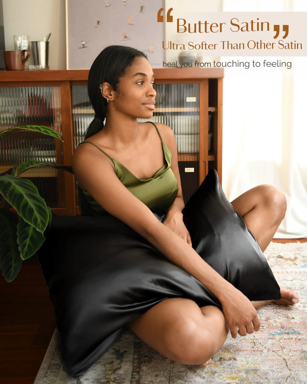 Butter Satin Pillowcases 2 Pack Set| Immersive Black YANIBEST