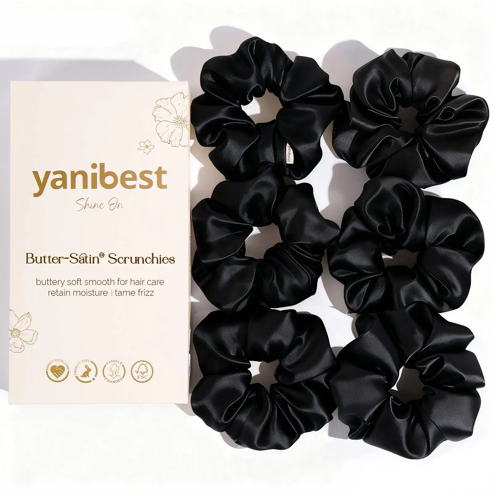 Butter Satin Scrunchie 6 in 1 - Black Elegance YANIBEST