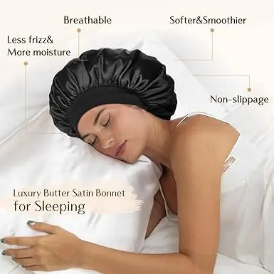 Double Layer Butter Satin Bonnet | Black YANIBEST