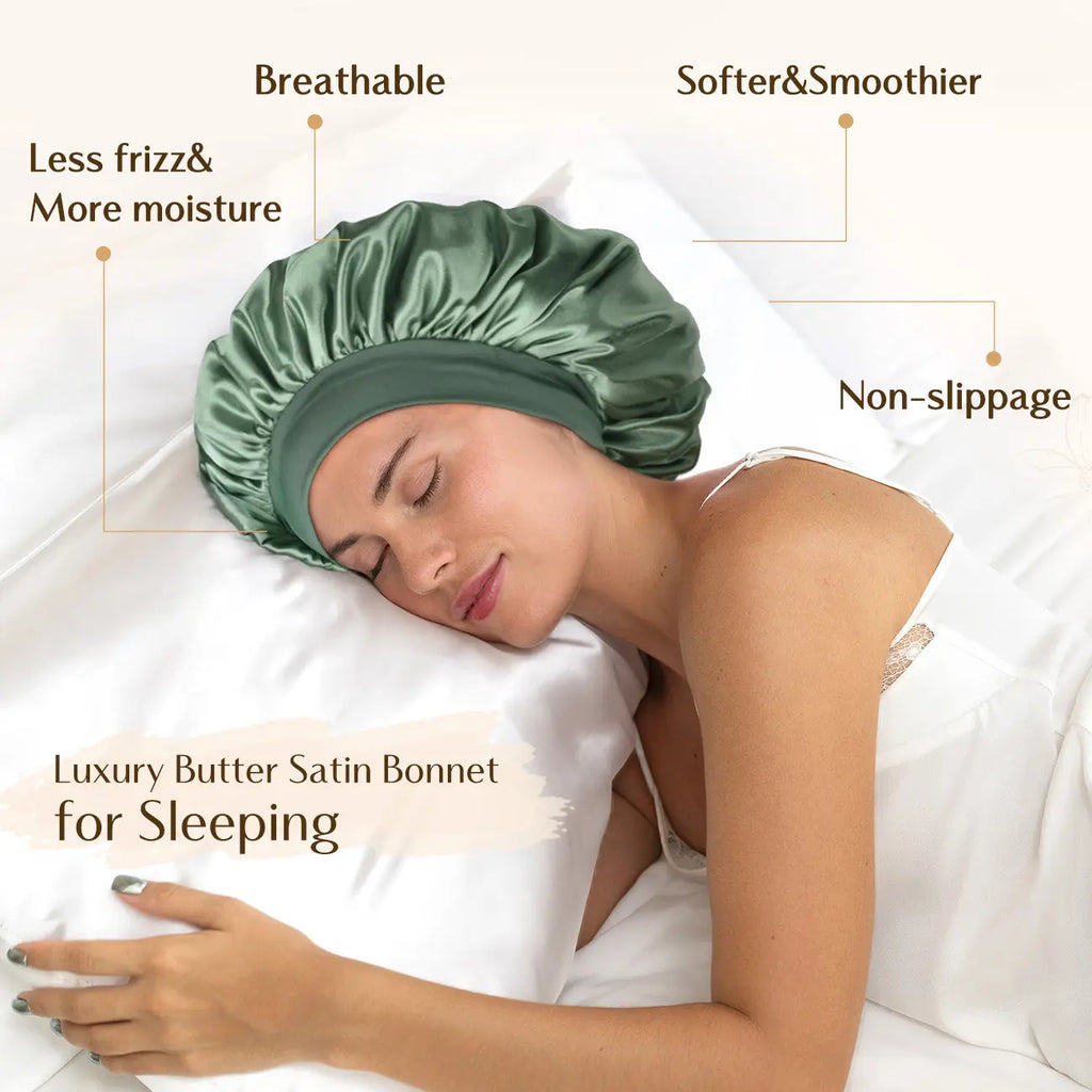 Double Layer Butter Satin Bonnet | Sage Green YANIBEST