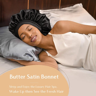 Double Layer Butter Satin Bonnet|  Black - YANIBEST