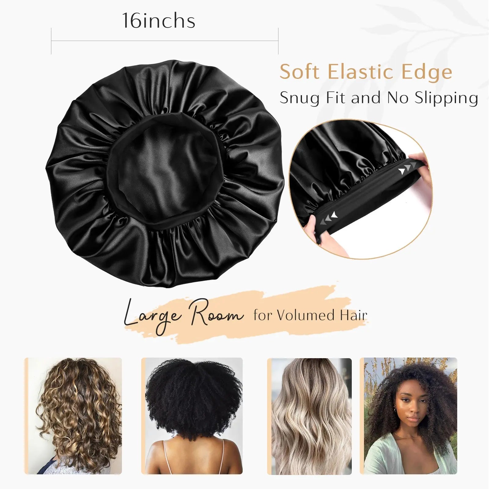 Double Layer Butter Satin Bonnet|  Black - YANIBEST