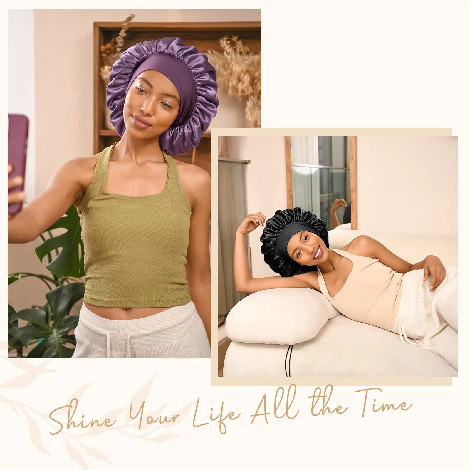 Double Layer Butter Satin Bonnet|  Black - YANIBEST