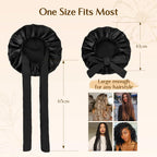 Double Layer Satin Bonnet with Tie Band Sleepwear| Black Black YANIBEST