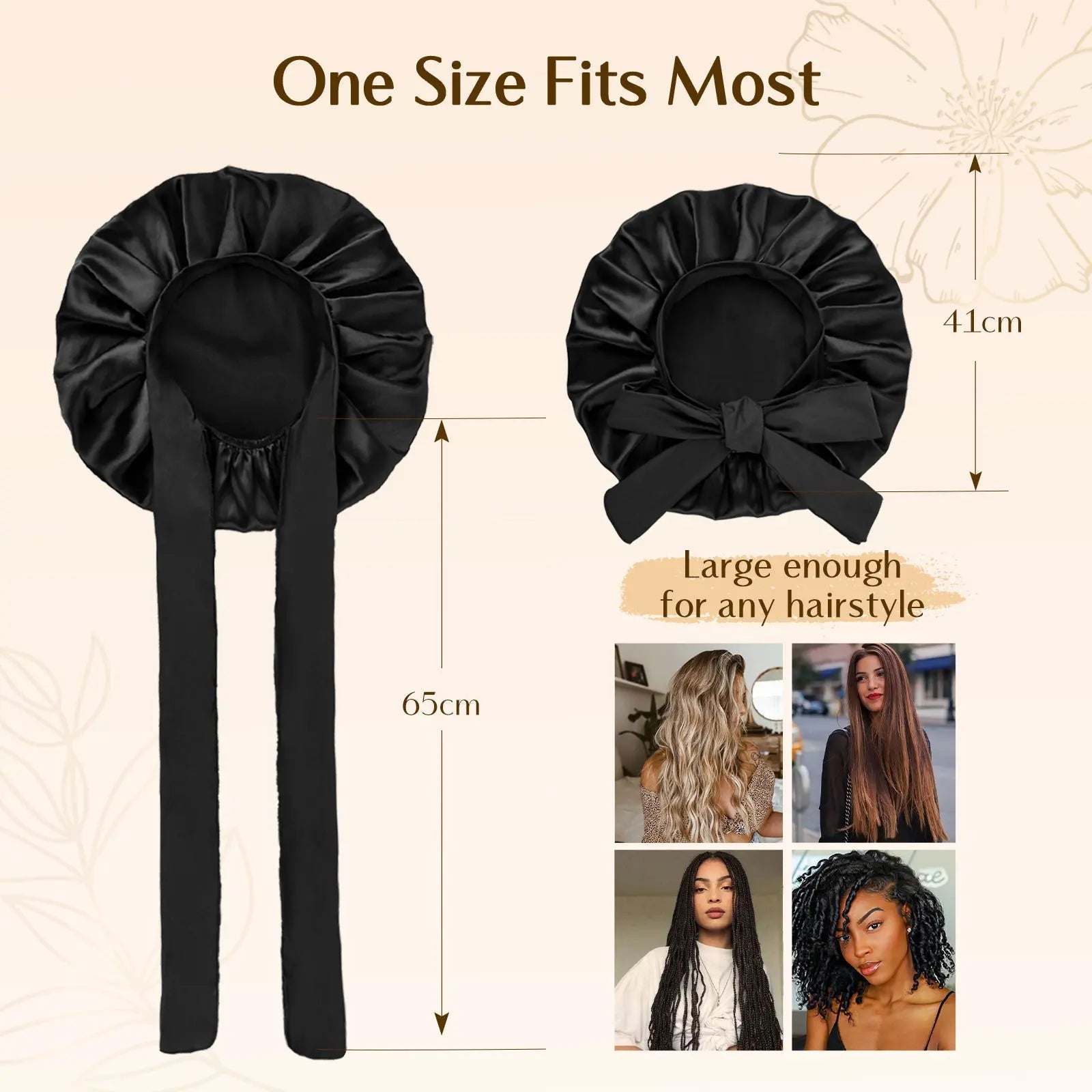 Double Layer Satin Bonnet with Tie Band Sleepwear| Black Black YANIBEST