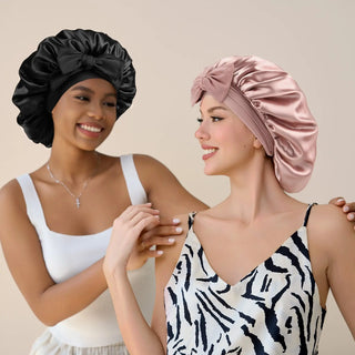 Double Layer Satin Bonnet with Tie Band Sleepwear| Black Black YANIBEST