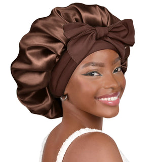 Double Layer Satin Bonnet with Tie Band Sleepwear| Brown YANIBEST