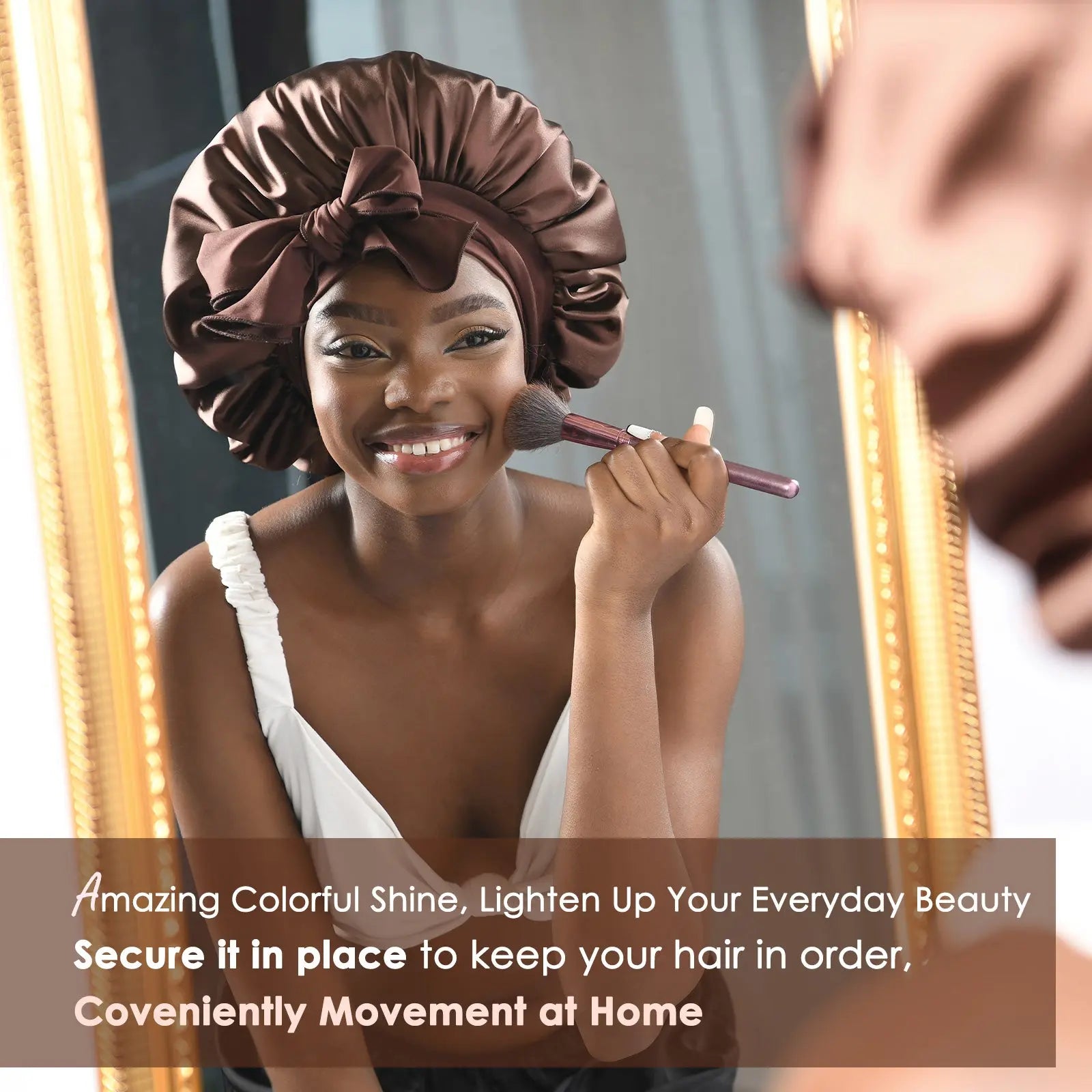 Double Layer Satin Bonnet with Tie Band Sleepwear| Brown YANIBEST