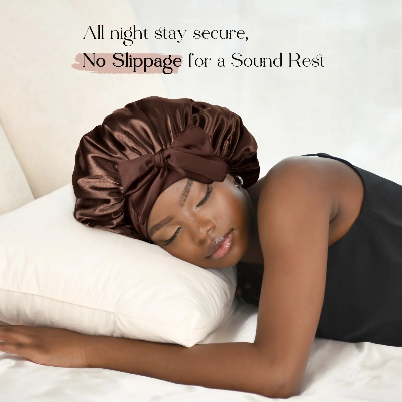 Double Layer Satin Bonnet with Tie Band Sleepwear| Brown YANIBEST