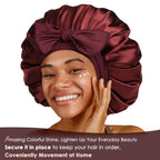 Double Layer Satin Bonnet with Tie Band Sleepwear|  Burgundy Red YANIBEST