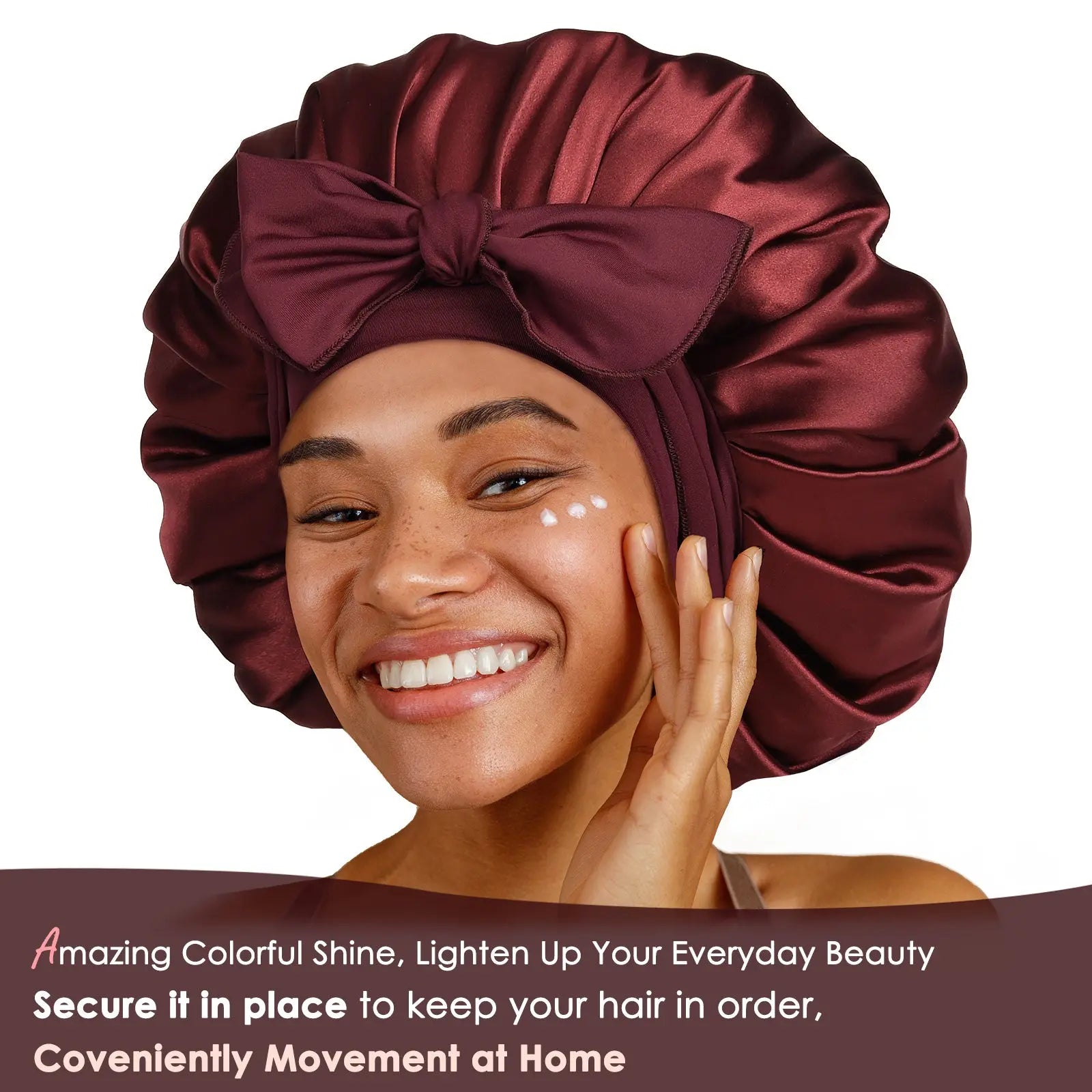 Double Layer Satin Bonnet with Tie Band Sleepwear|  Burgundy Red YANIBEST