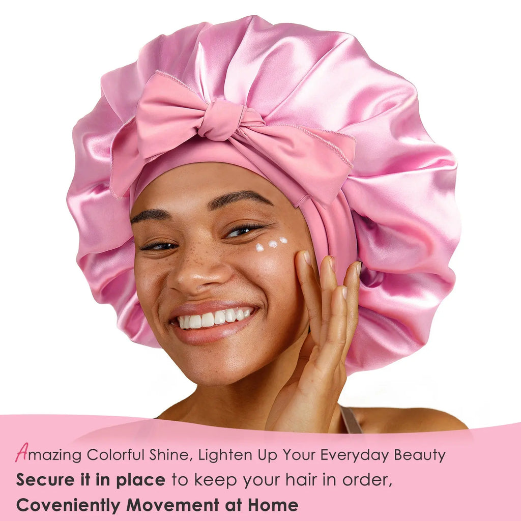 Double Layer Satin Bonnet with Tie Band Sleepwear| Light Pink YANIBEST